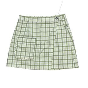 Forever 21 Green & White Plaid Wrap Mini Skirt with Cargo Pockets Size small